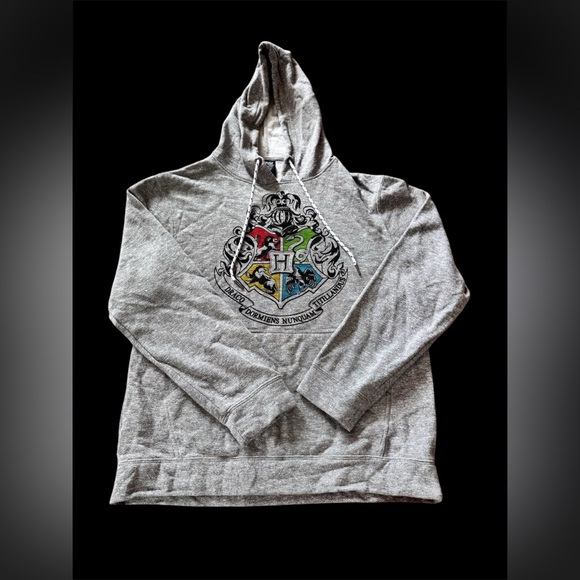 Harry Potter Hoodie Sweatshirt Unisex Adult Medium Gray Hogwarts Crest Draco - Picture 1 of 4